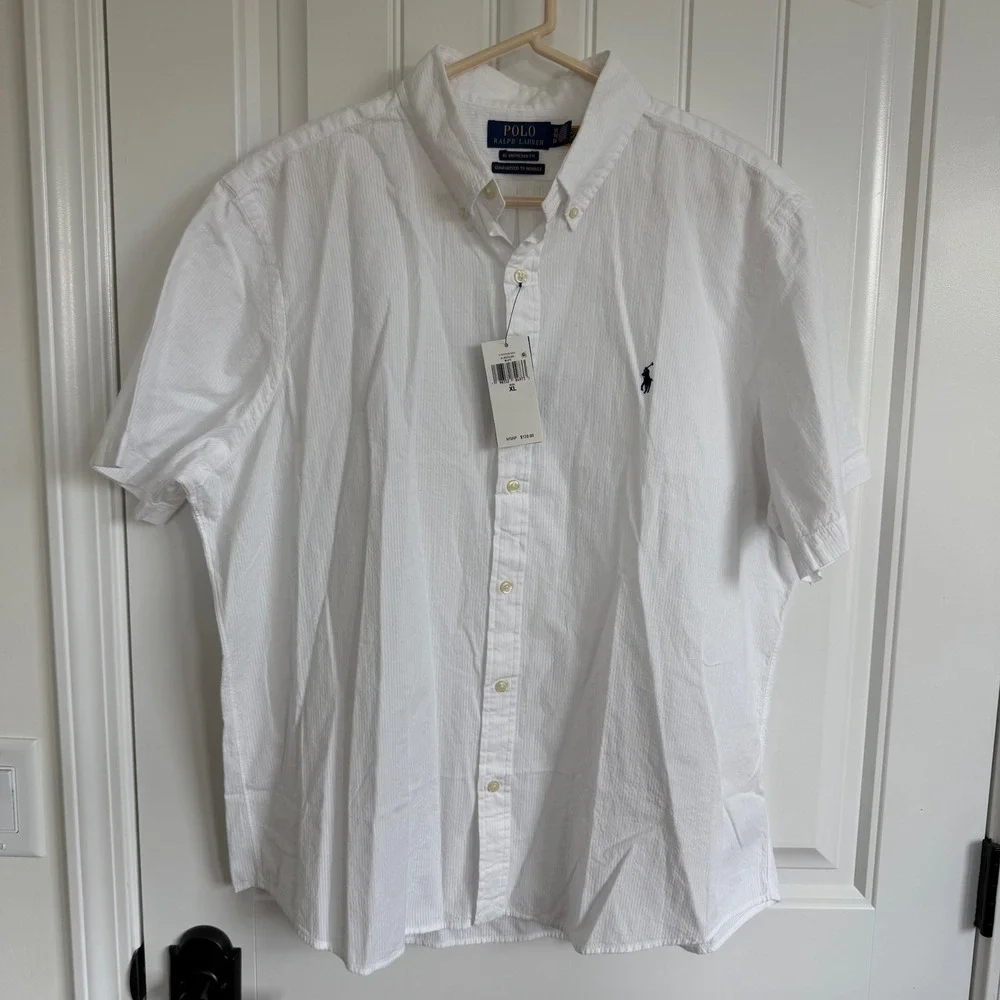 Polo Ralph Lauren RL Untucked Fit White Seersucker Short Sleeve Men XL NWT
